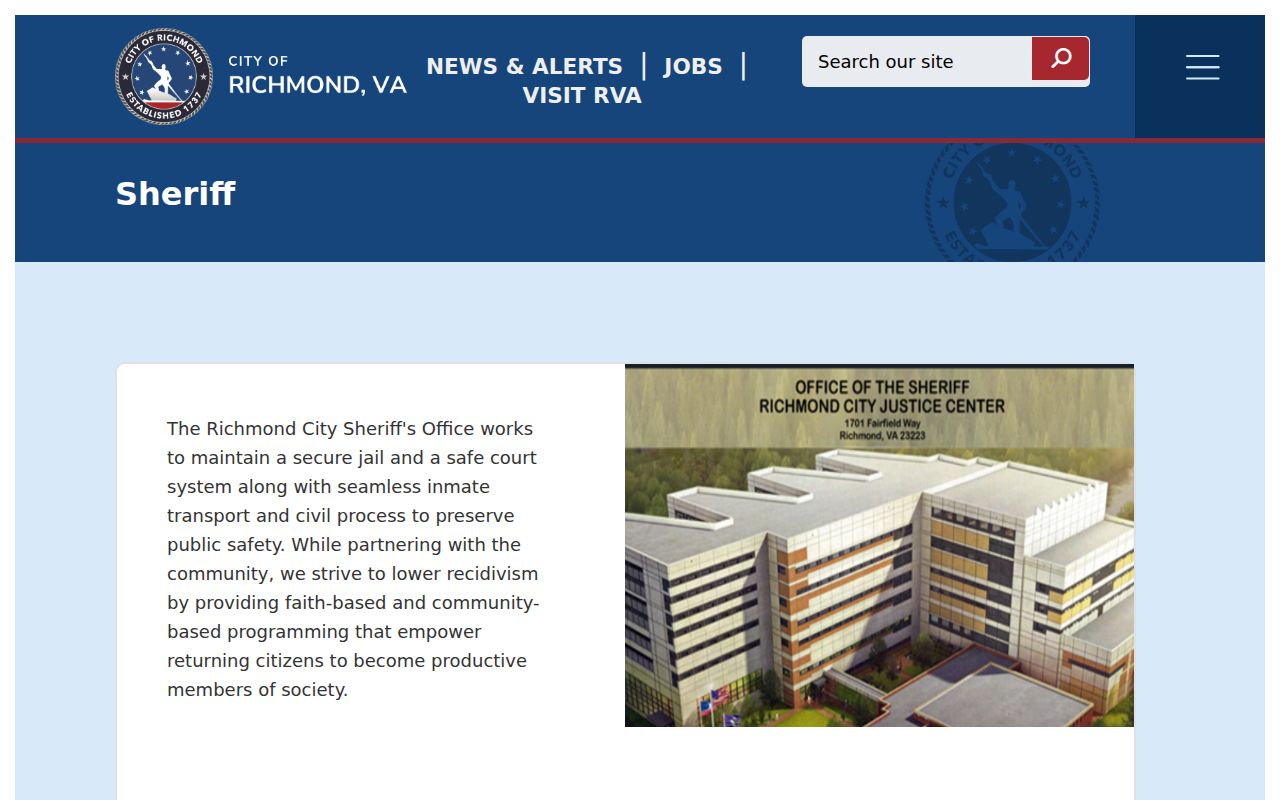 Richmond City Sheriff and arrest booking information homepage