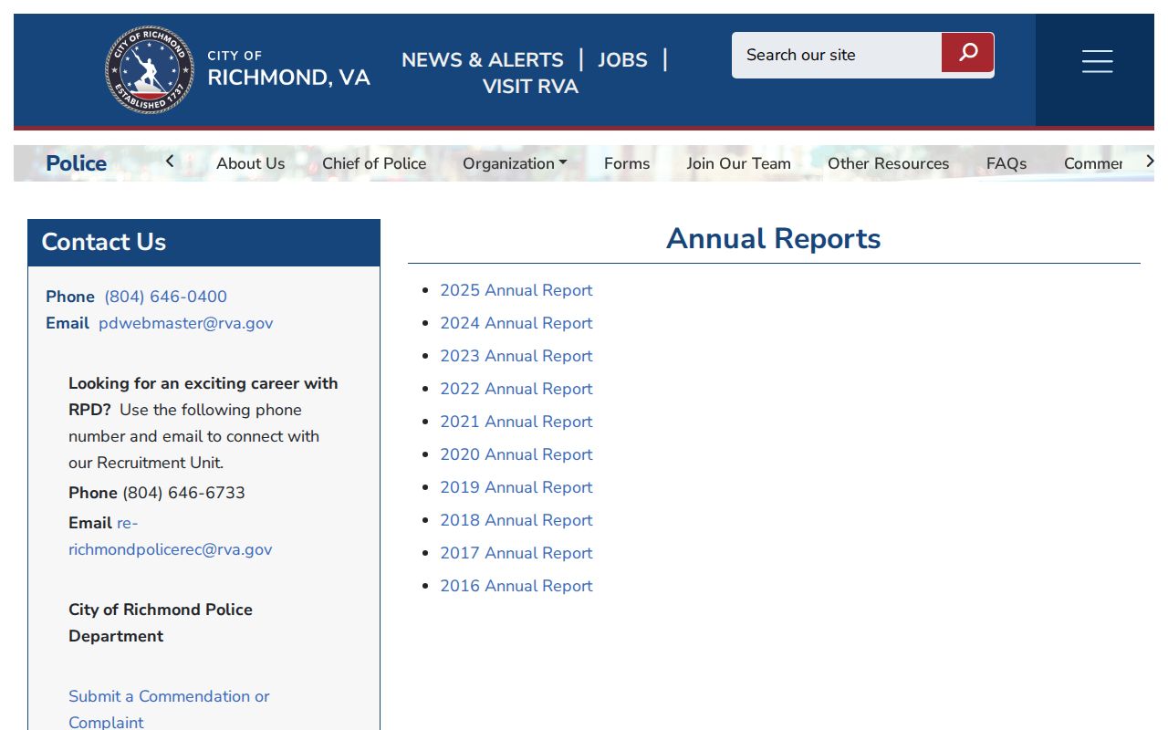Richmond criminal records context in the RPD annual report archive