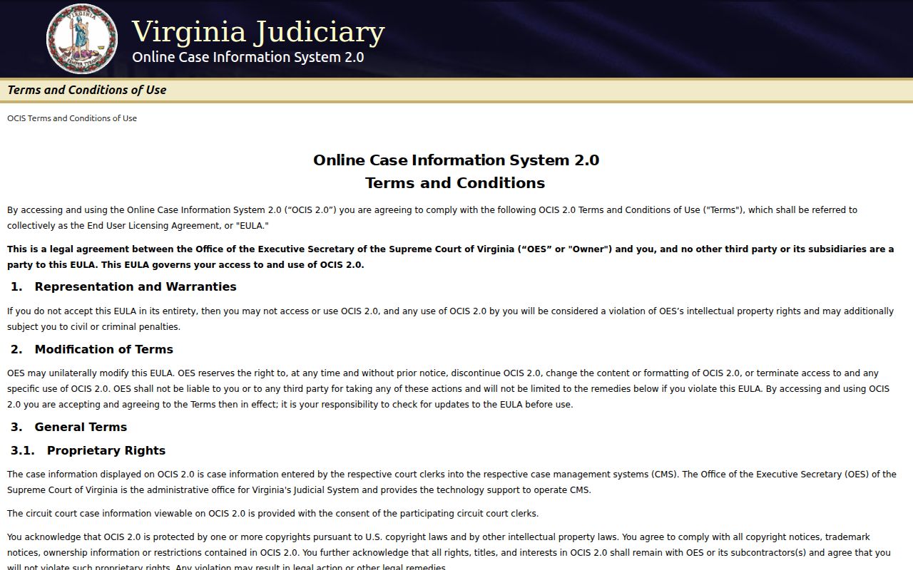 Richmond City criminal court case search in OCIS 2.0