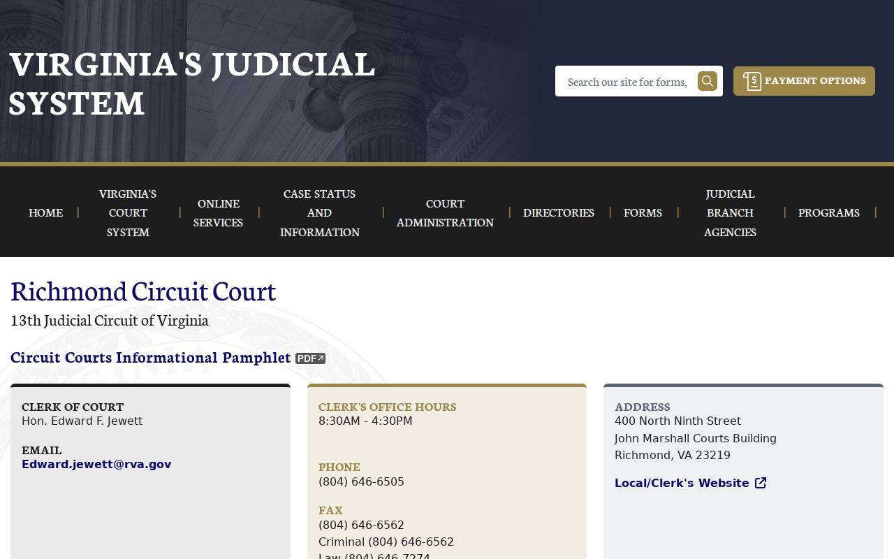 Richmond City criminal court case contacts for Circuit Court