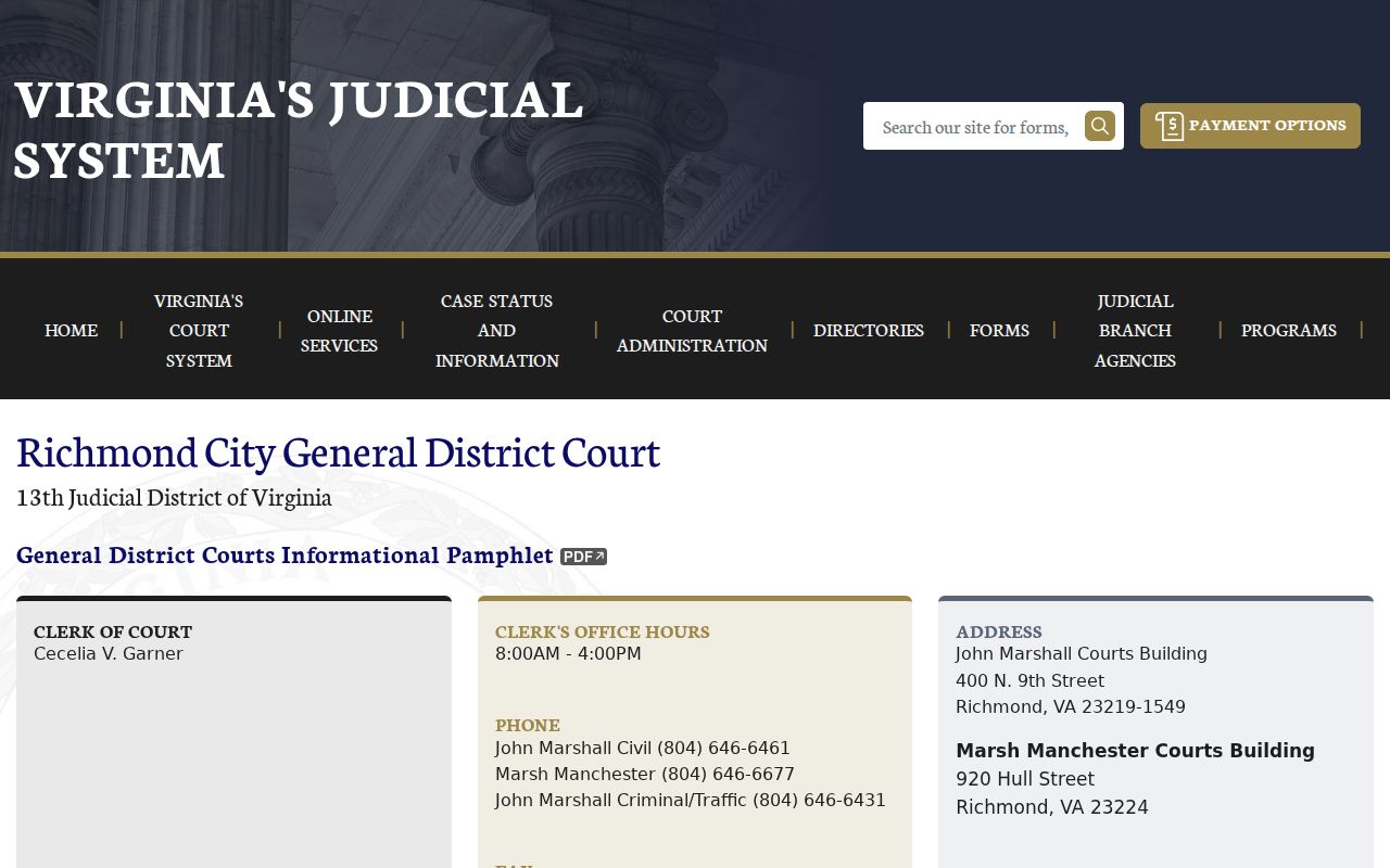 Richmond City criminal court case dockets at General District Court