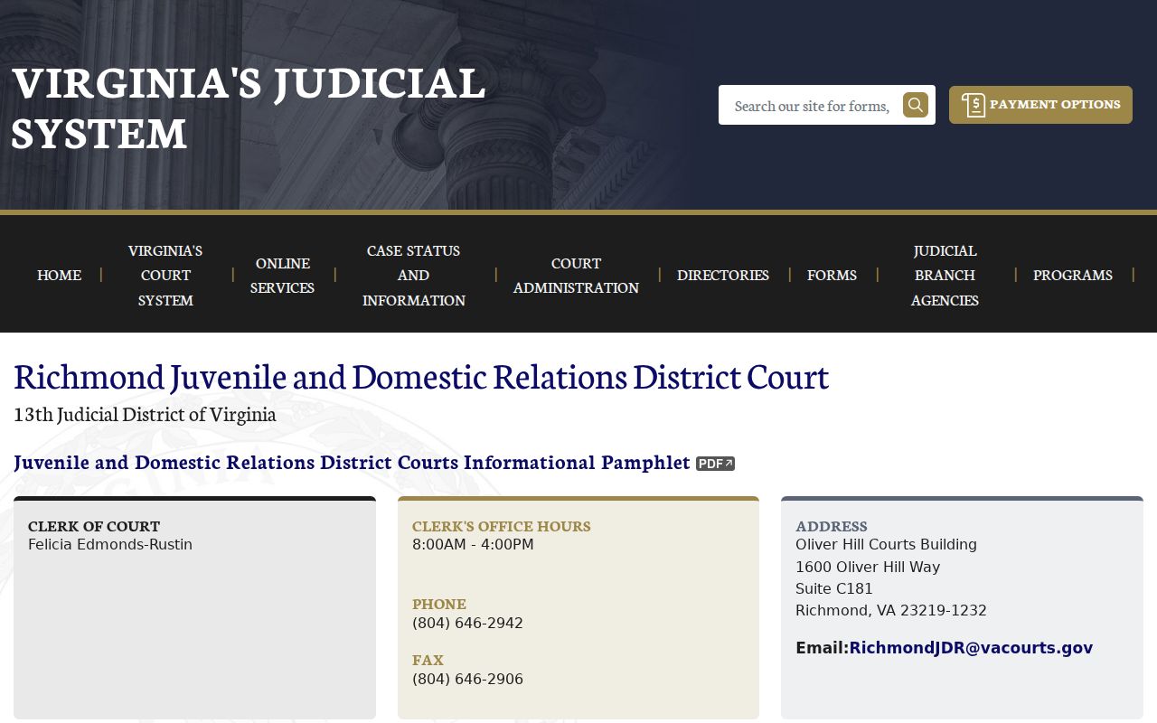 Richmond City criminal case information for J and DR Court
