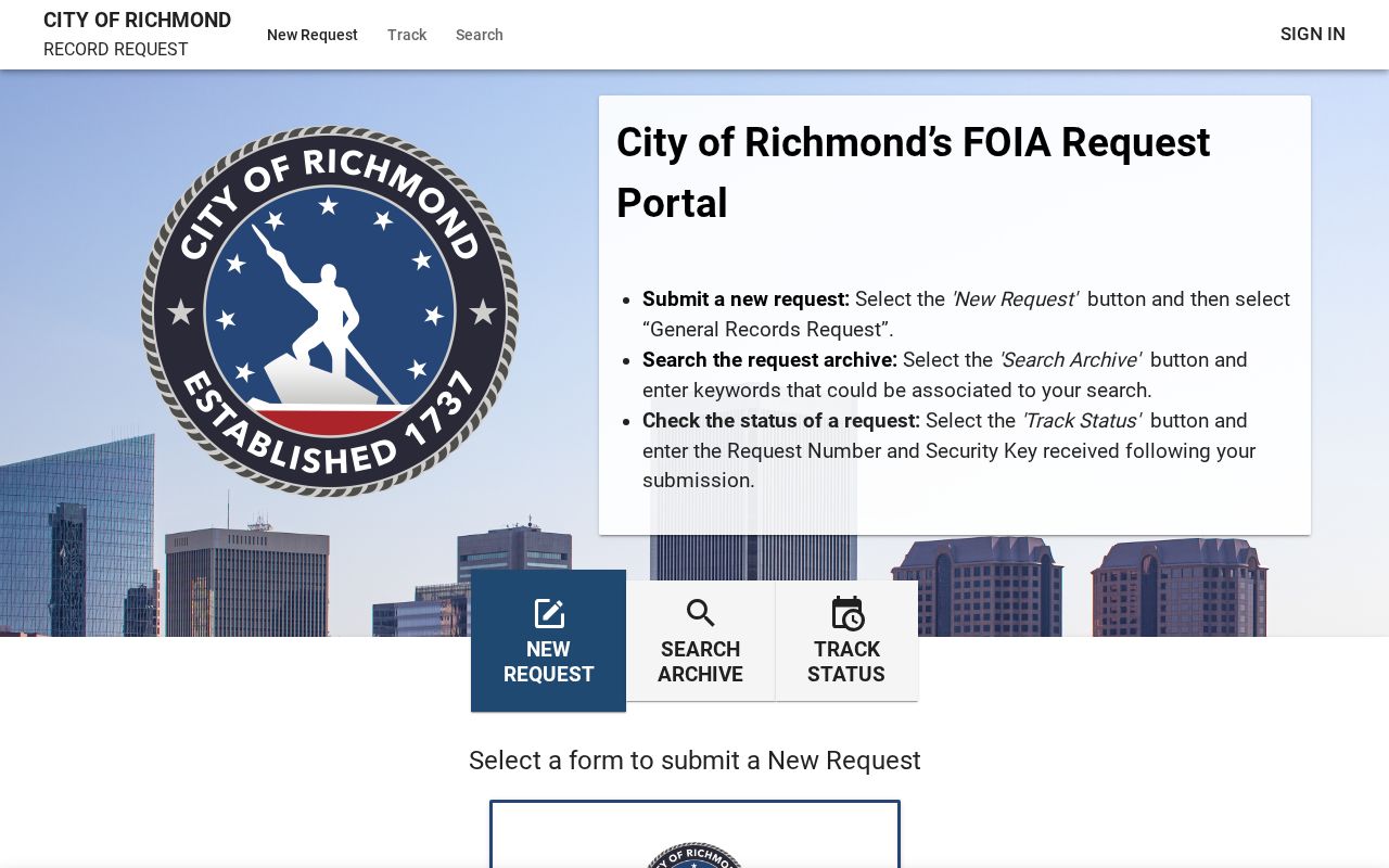 Richmond City criminal records JustFOIA request portal