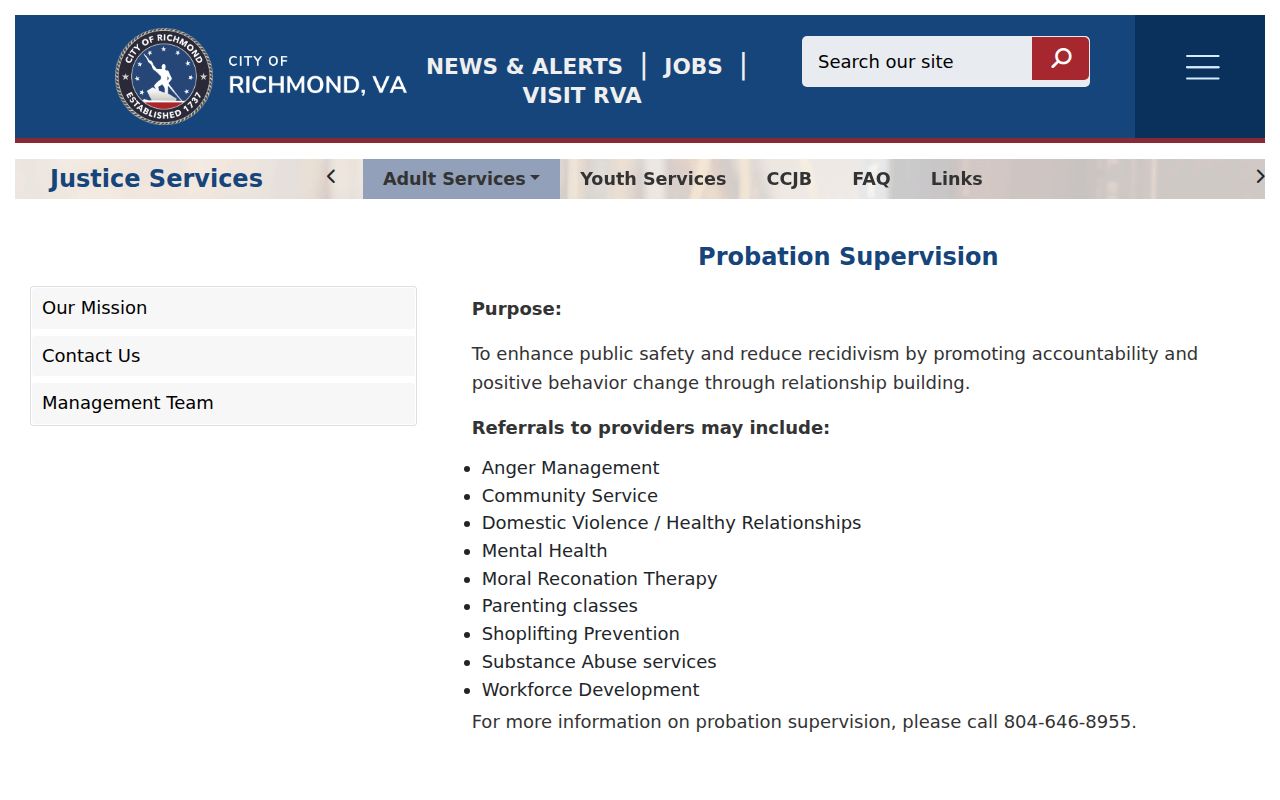 Richmond City criminal records and local probation services